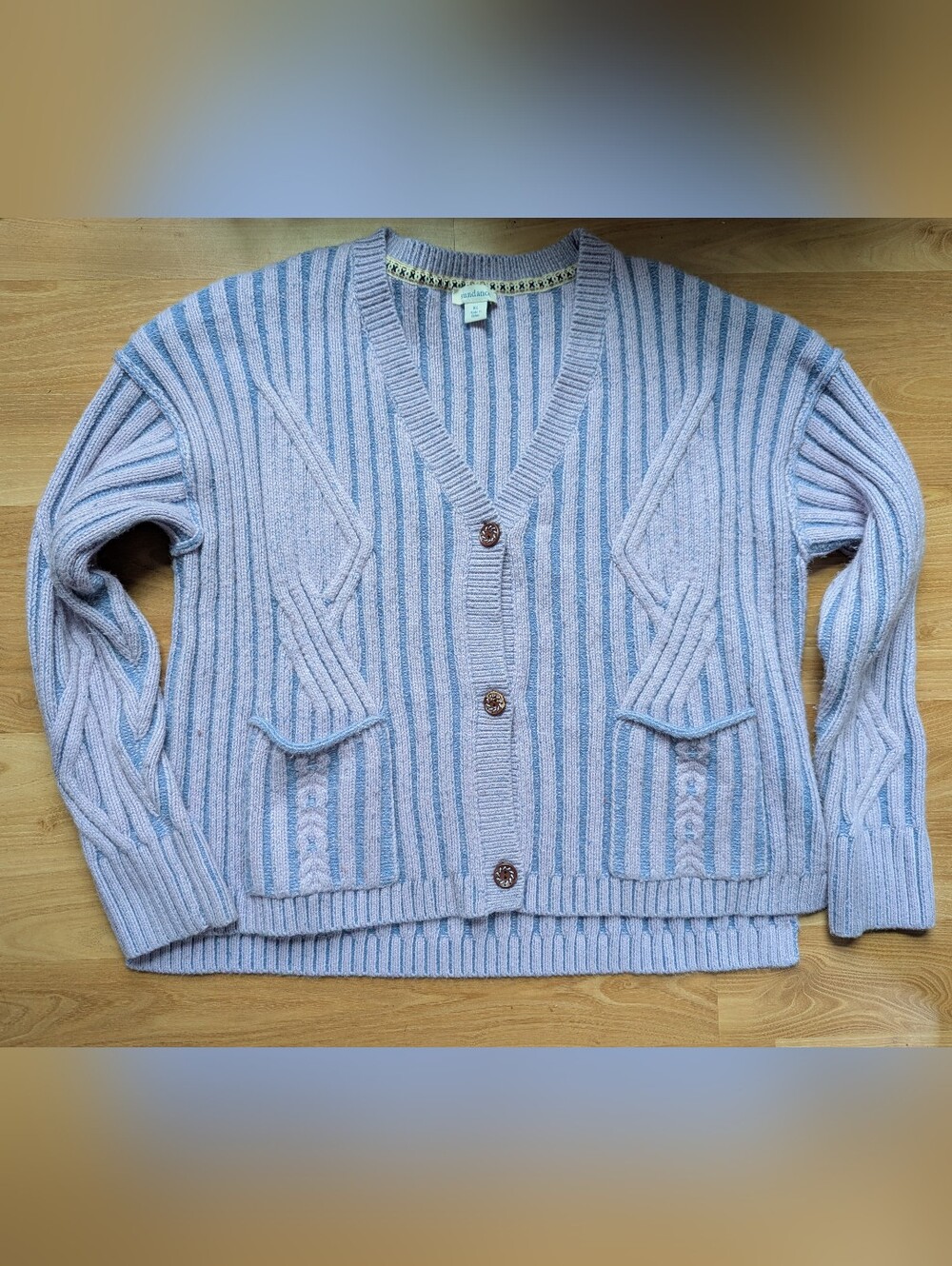 Sundance Chunky Rib Knit Button Cardigan Sweater Blue/Purple/Lavender Size XL